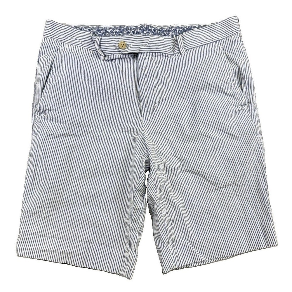 Britches By Samtex Men's White & Blue Striped Seersucker Shorts Size 32 Preppy
